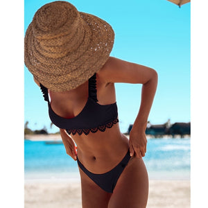 Sexy Floral Print Ruffle Bikini Set