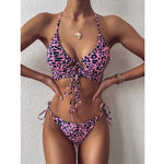 Sexy Leopard Print Bikini Hollow Out Swimwear