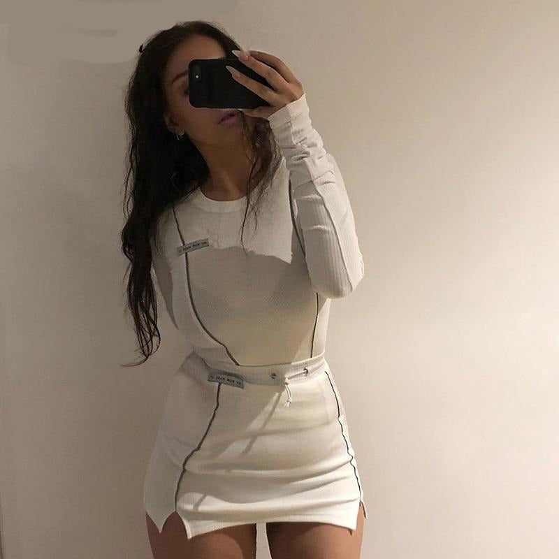 Casual Fashion Reflective Striped Two Piece Outfit