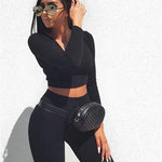 Sexy V Neck Knitted Tracksuit