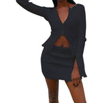 Winter 2 Piece Casual Double Zipper Skirt Suit