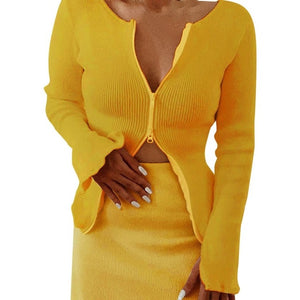 Winter 2 Piece Casual Double Zipper Skirt Suit