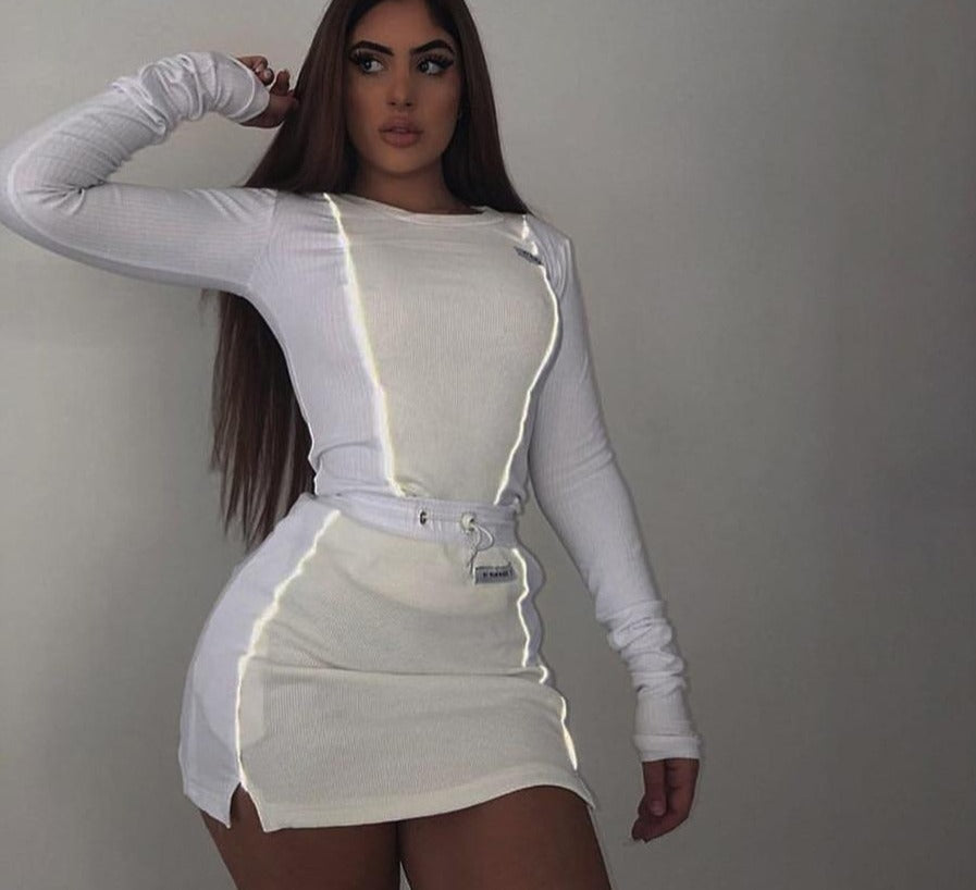 Reflective Striped Patchwork Two Pieces Set