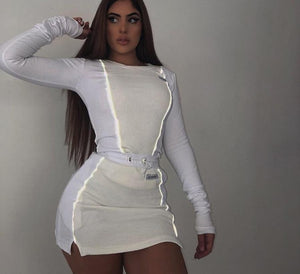 Reflective Striped Patchwork Two Pieces Set