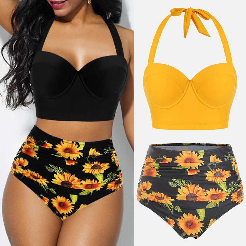 Bohemian Two-Piece Sleeveless High Waist Bikini Set